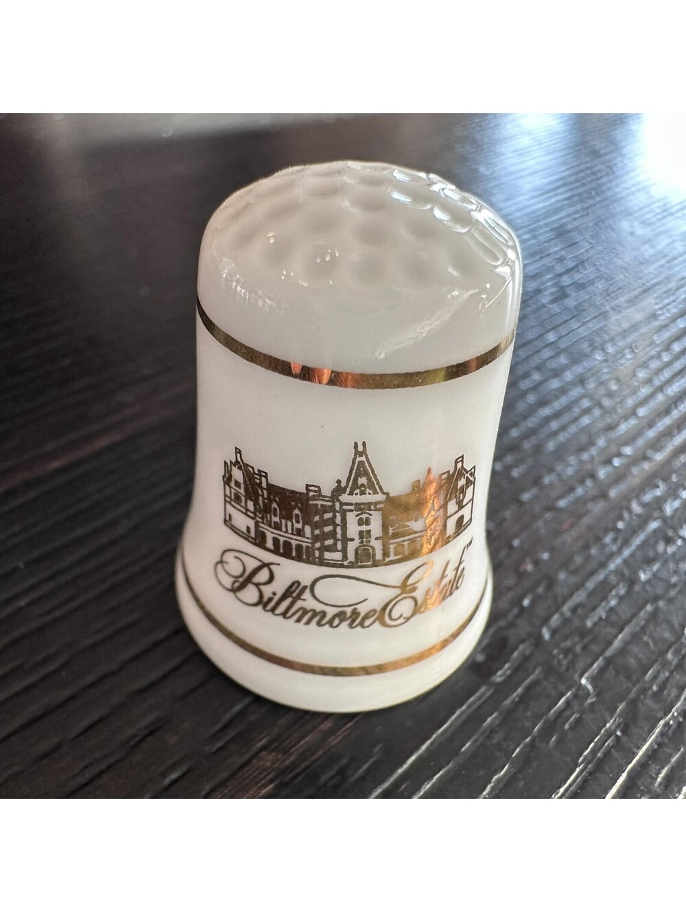 Biltmore Estate Asheville NC Souvenir Thimble Gold Tone Monogram EUC